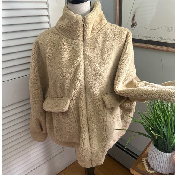 URBAN OUTFITTERS Womens Jacket Cropped Teddy Tan Sherpa Fuzzy Deep Pile MEDIUM - Picture 3 of 15